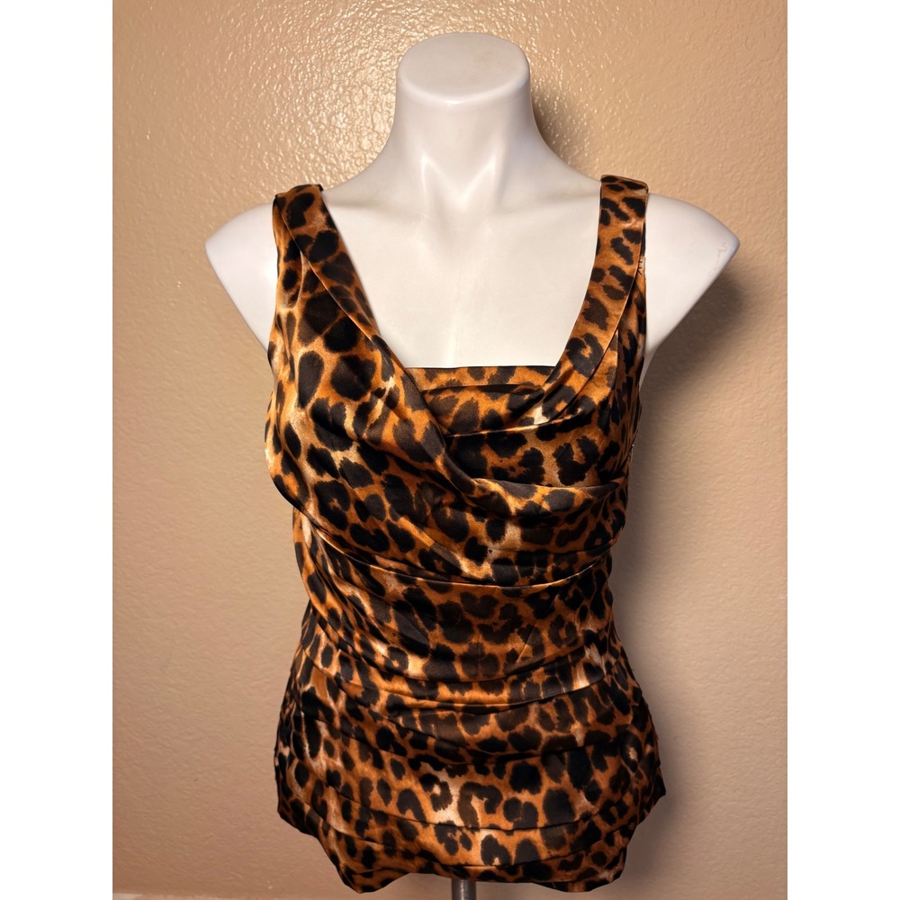 Y2k Express Leopard Print Cowl Neck Tiered Pleated Sleeveless Satin Top Small #5 - Picture 2 of 5
